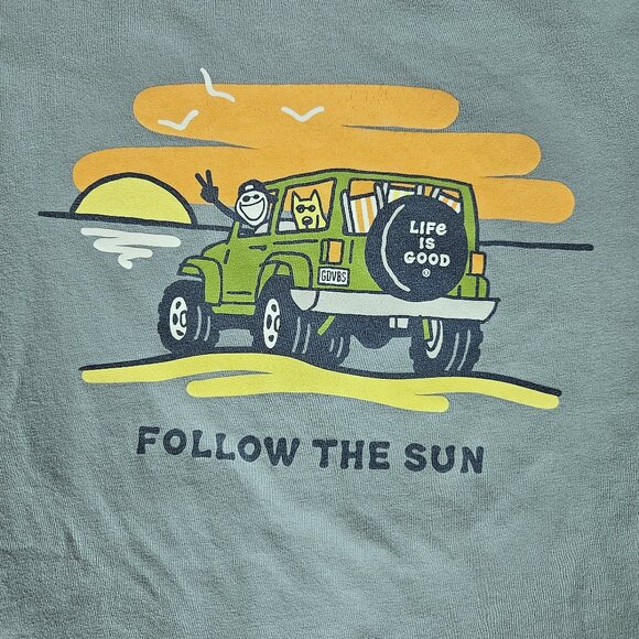 Life is Good Follow the Sun Jeep Blue T-shirt Jake and Rocket Men's Size XXL - Picture 2 of 6